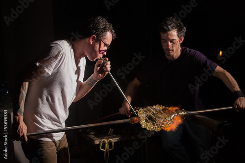 Photo: Workers Forming Glass Art Workers Forming Glass Art