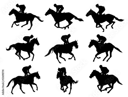 Vector: racing horses and jockeys silhouettes - vector racing horses and jockeys silhouettes - vector