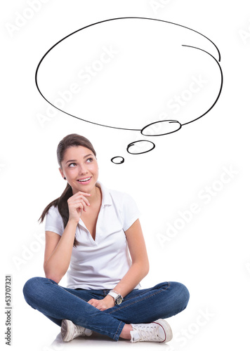 Photo: casual woman thinking of good things casual woman thinking of good things