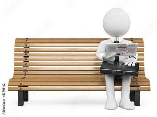 Illustration: 3D white people. Businessman looking for work in the newspaper 3D white people. Businessman looking for work in the newspaper