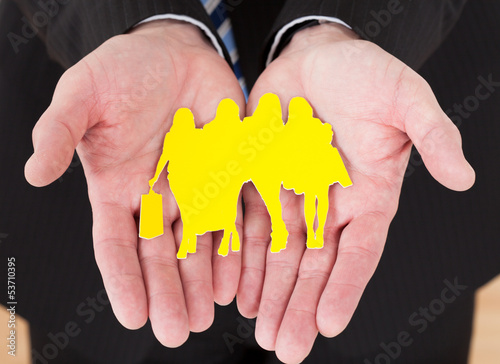 Photo: Male Hand Holding Friends Shopping Cutout Shape Male Hand Holding Friends Shopping Cutout Shape