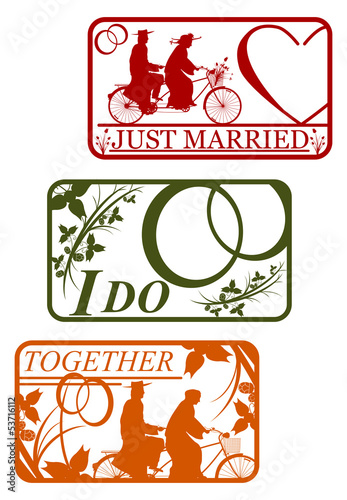 Vector: Set of retro stamps with marriage motifs. Set of retro stamps with marriage motifs.