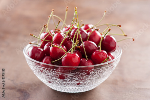 Photo: Fresh cherries on cute bowl Fresh cherries on cute bowl