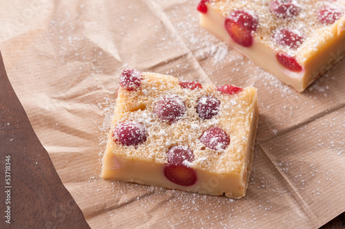 Photo: Cherry clafoutis on brown paper Cherry clafoutis on brown paper
