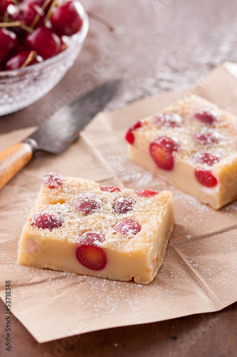Photo: Cherry clafoutis on brown paper Cherry clafoutis on brown paper