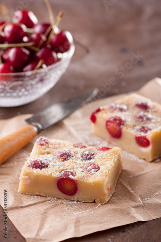 Photo: Cherry clafoutis on brown paper Cherry clafoutis on brown paper