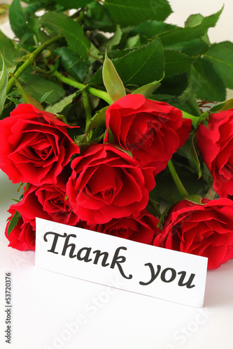 Photo: Thank you note and red roses Thank you note and red roses