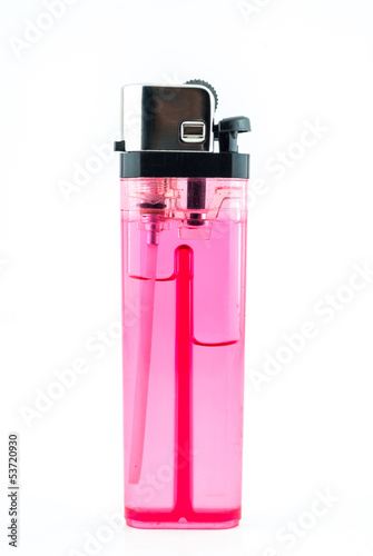 Photo: A used butane pink or red lighter - Pink or red lighter on white A used butane pink or red lighter - Pink or red lighter on white