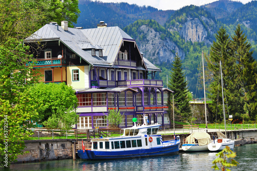 Photo: lakes of Austria .view with yacht and villa. st Gilgen lakes of Austria .view with yacht and villa. st Gilgen