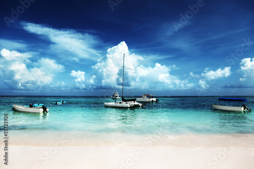 Photo: Caribbean beach and yachts Caribbean beach and yachts
