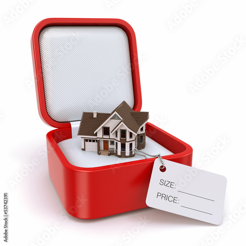 Illustration: Gift box with house. Real estate concept. Gift box with house. Real estate concept.