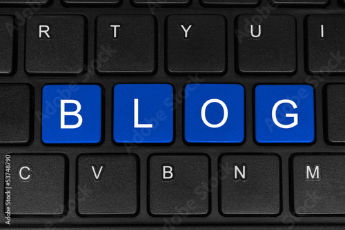 Illustration: The word blog made of four blue buttons The word blog made of four blue buttons