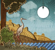 Stork in front of countryside. Stork in front of countryside.