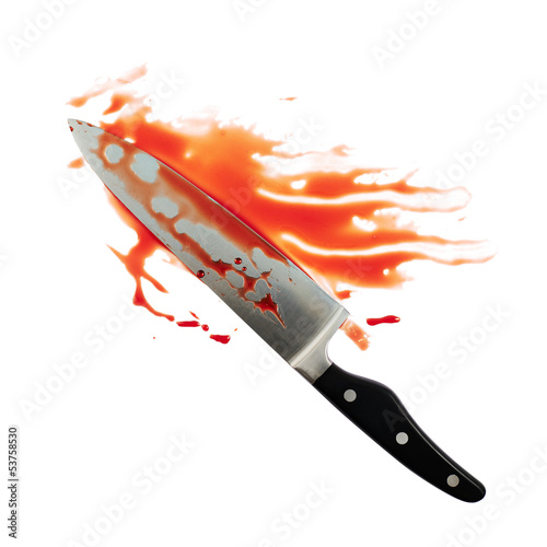 Photo: Chef's steel knife covered with blood Chef's steel knife covered with blood