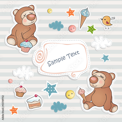 Vector: Birthday card with cute bears. Birthday card with cute bears.