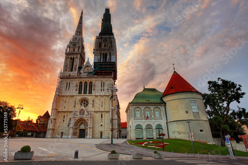 Photo: Zagreb Cathedral at sunrise. Croatia Zagreb Cathedral at sunrise. Croatia