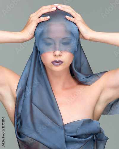 Photo: beauty shot with colorful lips and veil beauty shot with colorful lips and veil