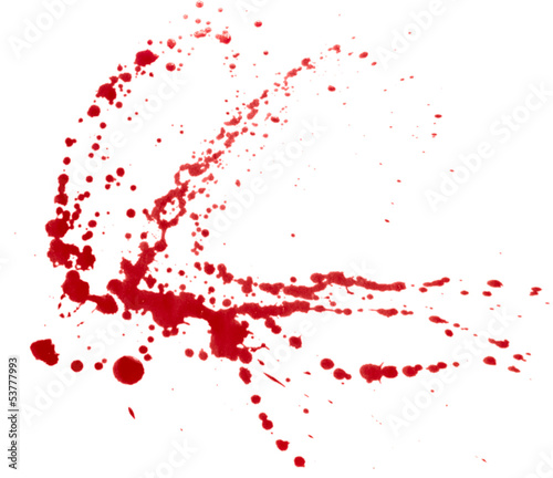 Photo: Blood splatters isolated on white. Clipping path. Blood splatters isolated on white. Clipping path.