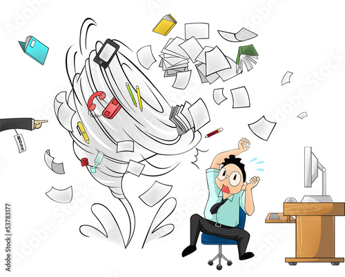 Vector: Hurricane of work - man version with boss order Hurricane of work - man version with boss order