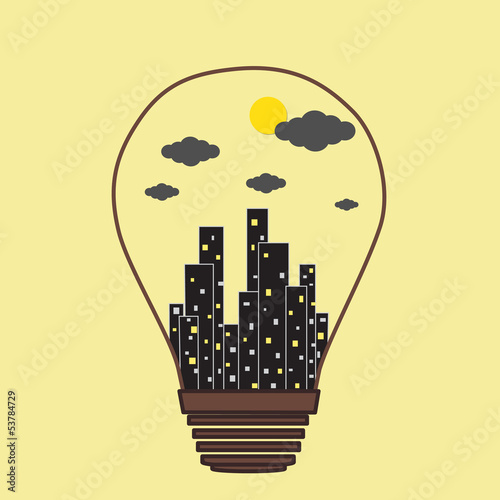 Vector: Building in the Light bulb vector icon, idea concept Building in the Light bulb vector icon, idea concept