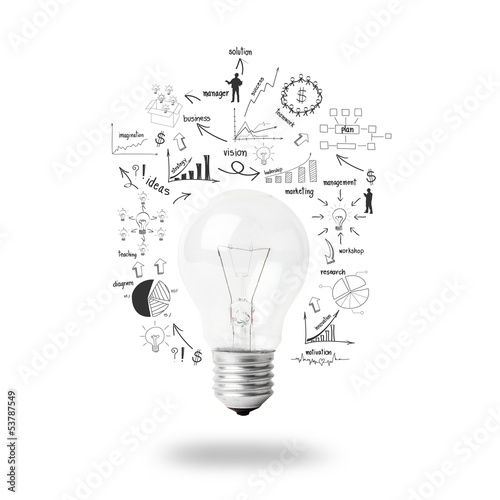 Photo: Light bulb with drawing business plan strategy concept idea Light bulb with drawing business plan strategy concept idea