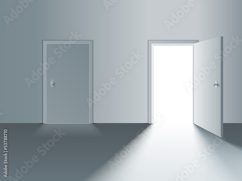 Vector: Closed and open door Closed and open door