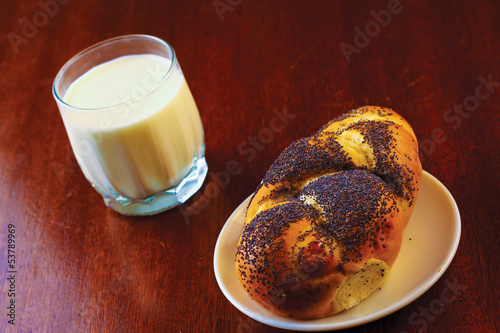 Photo: Glass of milk and buns Glass of milk and buns