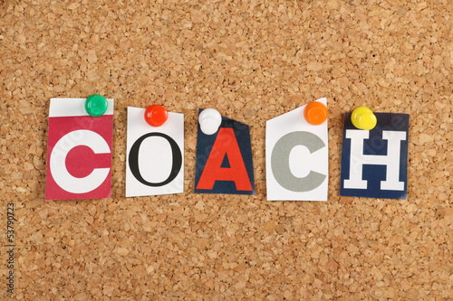 Photo: The word Coach on a cork notice board The word Coach on a cork notice board