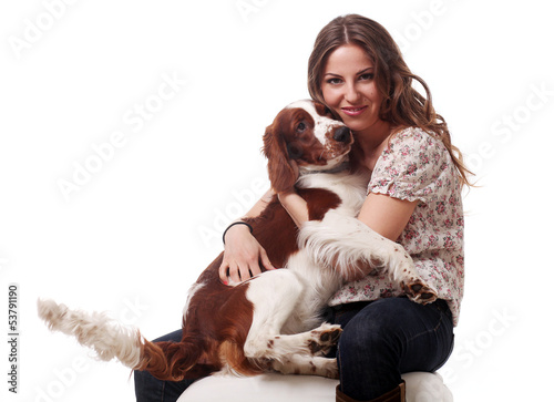 Photo: Beautiful caucasian woman with dog Beautiful caucasian woman with dog