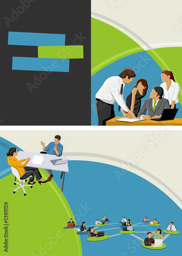 Vector: Green and blue template for brochure with business people Green and blue template for brochure with business people