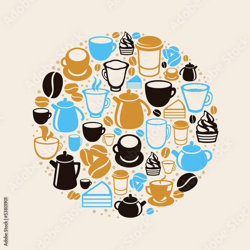 Vector: Vector concept with coffee and tea icons Vector concept with coffee and tea icons