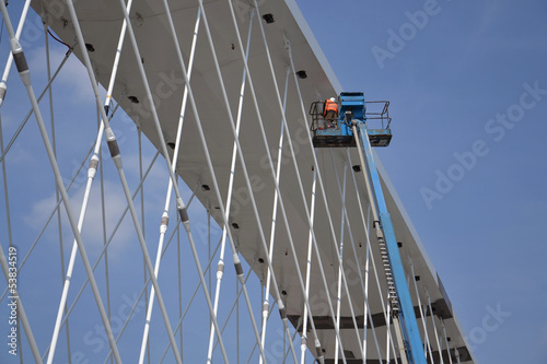 Photo: Lifting platform on the bridge construction in Prague Lifting platform on the bridge construction in Prague
