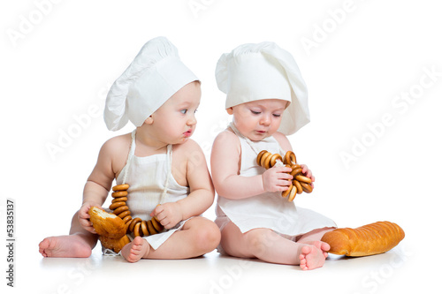 Photo: funny cooks babies boy and girl funny cooks babies boy and girl