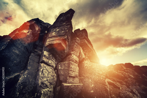 Photo: dramatic rock and sun dramatic rock and sun
