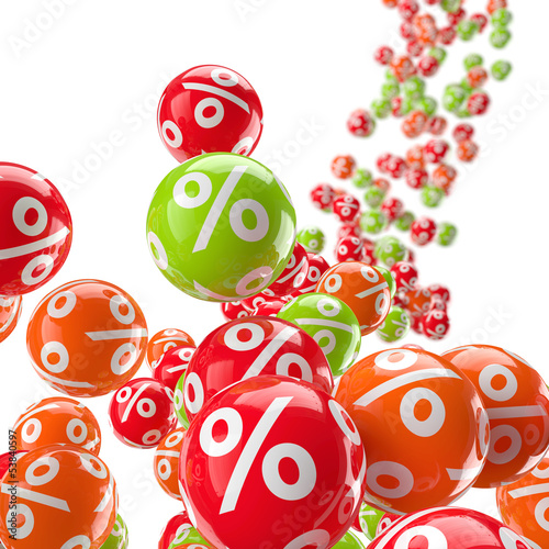 Illustration: Rollende bunte Bälle mit Prozenten / 3D-Grafik Rollende bunte Bälle mit Prozenten / 3D-Grafik