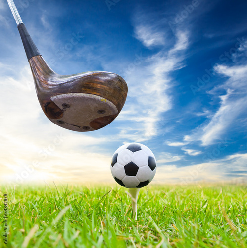 Photo: driver hit soccer ball on tee driver hit soccer ball on tee