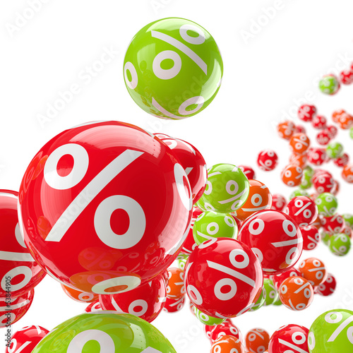 Illustration: Rollende bunte Bälle mit Prozenten / 3D-Illustration Rollende bunte Bälle mit Prozenten / 3D-Illustration