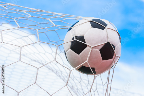 Photo: soccer ball in goal net soccer ball in goal net