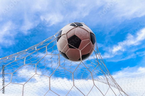 Photo: football in goal net football in goal net