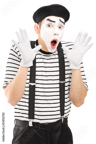 Photo: Male mime artist gesturing with his hands excitement Male mime artist gesturing with his hands excitement