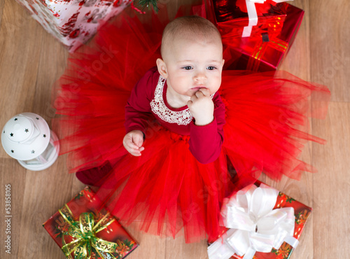 Photo: top view of cristmas baby with gifts top view of cristmas baby with gifts