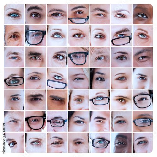 Photo: Collage of eyes of people and reading glasses Collage of eyes of people and reading glasses