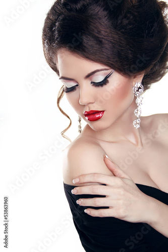 Photo: Beautiful woman with red lips, make-up. Jewelry and Beauty. Fash Beautiful woman with red lips, make-up. Jewelry and Beauty. Fash