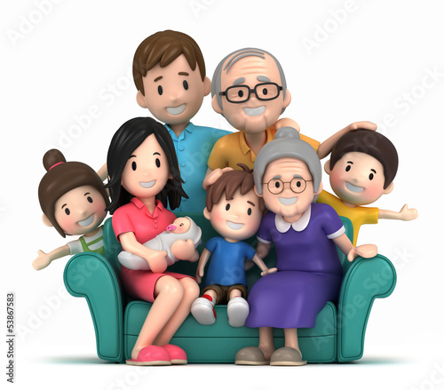 Illustration: 3D render of grandparents with grandchildred 3D render of grandparents with grandchildred