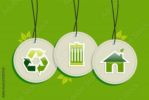 Vector: Hanging Green Environment sign icons labels set Hanging Green Environment sign icons labels set