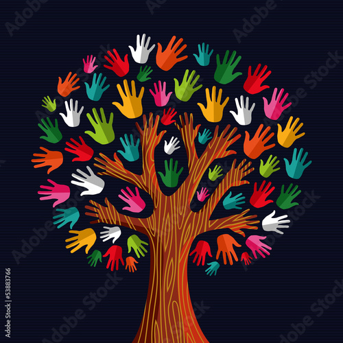 Vector: Multi social solidarity tree hands Multi social solidarity tree hands