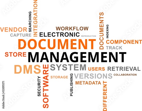 Vector: word cloud - document management word cloud - document management