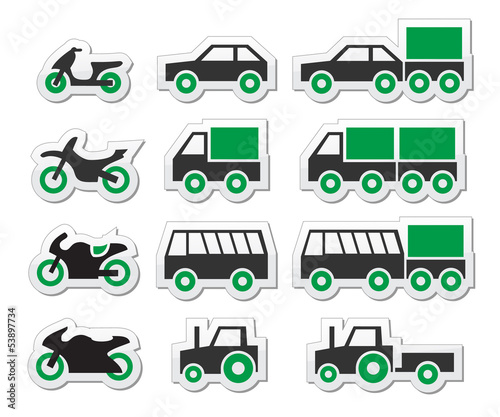 Vector: Green transport and travel icons set Green transport and travel icons set