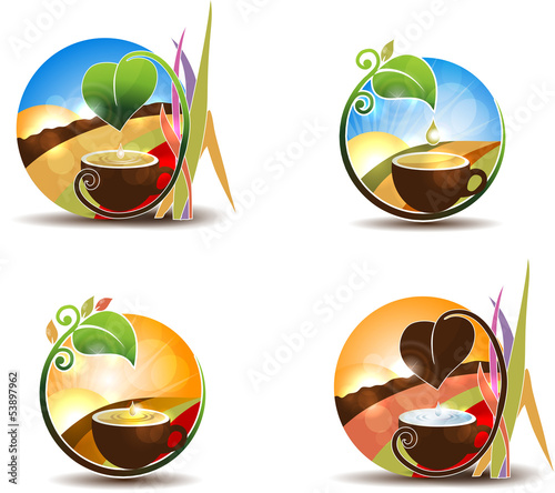 Vector: Landscape and cup at the front Landscape and cup at the front