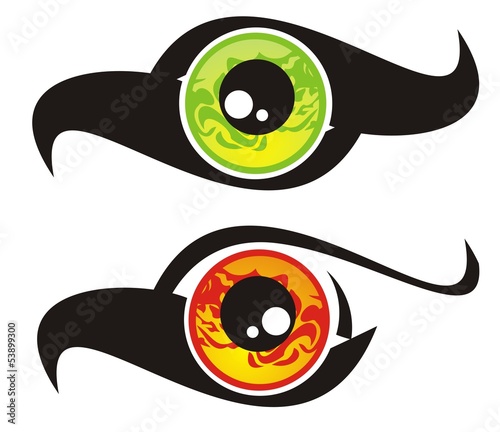 Vector: Eye symbol in the form of a bird. Green and red options Eye symbol in the form of a bird. Green and red options